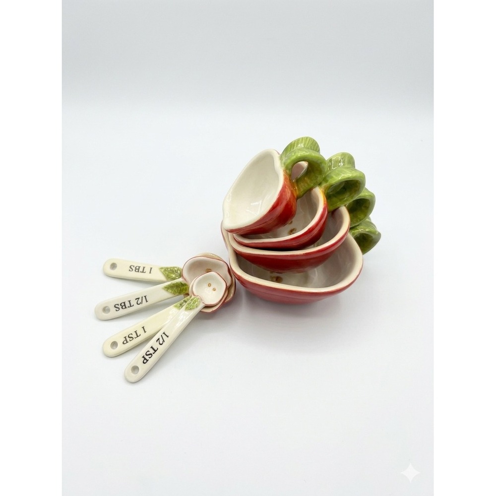 Jessie Steele C.R. Gibson Ceramic Apple Measuring Cups and Spoons 8 Piece Set